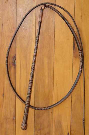 DT Trouble-1.jpg - A veiw of the opposing side of the double trouble whip.
To Quote one of the judges "The best name plaiting I have ever seen"